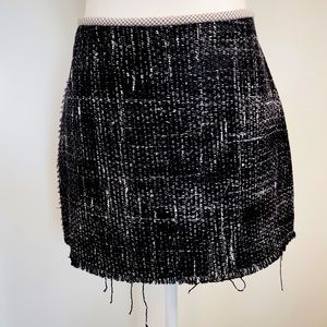 Haus Alkire Designer Tweed Black & White Skirt with fringe raw hem
